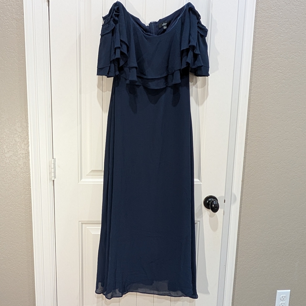 Lulu's Navy Blue Off the Shoulder Dress